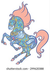 Zentangle floral  ornate horse - hand drawn doodle vector illustration for tattoo or makhenda 