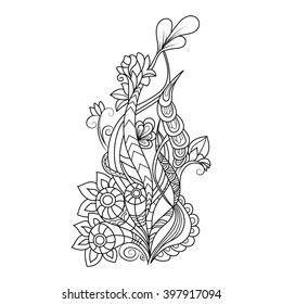 Zentangle floral pattern. Doodle art flowers. Hand-drawn design element. 