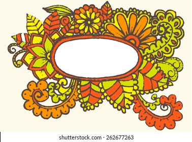 Zentangle floral pattern. Doodle atr flowers. The frame with color herbal design