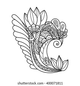 Zentangle floral pattern. Hand-drawn design element. Doodle art flowers. 