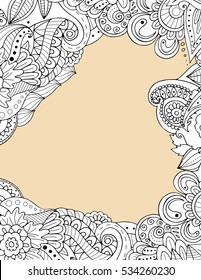 Zentangle floral postcard border template. 