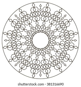 Zentangle flower mandala for coloring book and adults. Made by trace from personal hand drawn flower mandala sketch. Flower mandala in vector. Flower mandala in flat style. Black and white mandala