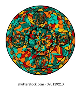 Zentangle flower mandala for coloring book and adults. Made by trace from personal hand drawn flower mandala sketch. Flower mandala in vector. Modern flower mandala in flat style