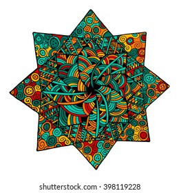Zentangle flower mandala for coloring book and adults. Made by trace from personal hand drawn flower mandala sketch. Flower mandala in vector