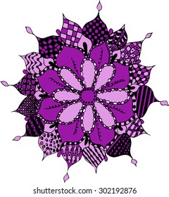 Zentangle flower, pattern, freehand pencil, vector, illustration