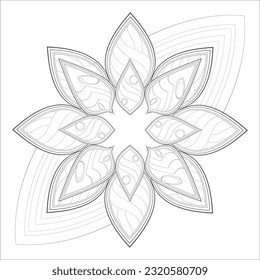Flores de Zentángulo en blanco y negro para el libro de colores. Flores dibujadas a mano para adultos anti estrés de la página de color en Monocromo aislado en fondo blanco