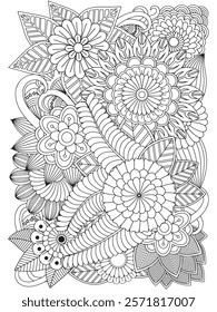 Zentangle Flowers Coloring Pages for Adult