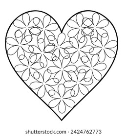 Zentangle flowers heart.Day Valentine.Vector ,coloring illustration.