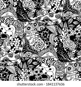 Zentangle Flowers. Seamless Pattern. Delicate