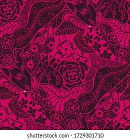 Zentangle Flowers. Seamless Pattern. Feminine