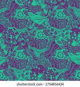Zentangle Flowers. Seamless Pattern. Gentle