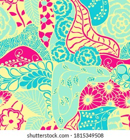 Zentangle Flowers. Seamless Pattern. Modern