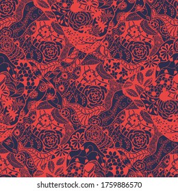 Zentangle Flowers. Seamless Pattern. Retro
