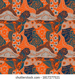 Zentangle Flowers. Seamless Pattern. Retro