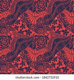Zentangle Flowers. Seamless Pattern. Retro
