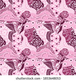Zentangle Flowers. Seamless Pattern. Retro