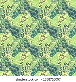 Zentangle Flowers. Seamless Pattern. Retro