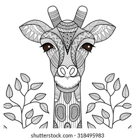 Zentangle giraffe head for coloring page, shirt design and so on.
