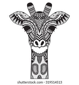 Zentangle giraffe isolated on withe background.