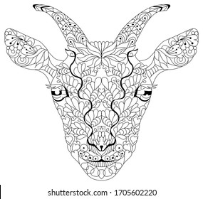 Zentangle goat head. Hand drawn decorative vector illustration for coloring