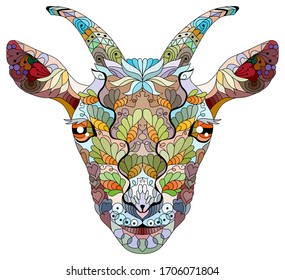 Zentangle goat head. Hand drawn decorative vector illustration