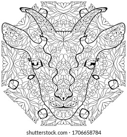 Zentangle goat head with mandala. Hand drawn decorative vector illustration for coloring