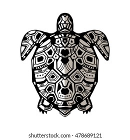 Zentangle graphic turtle. Hand drawn style vector illustration. Good for tattoo and design ethnic projects. Maori style turtle