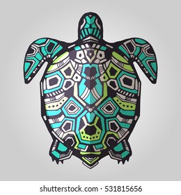 Zentangle graphic turtle. Hand drawn style vector illustration. Good for tattoo and design ethnic projects. Tribal totem animal. Maori style turtle
