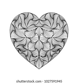Zentangle hand drawn decorative heart with paradox tangle. Vector design element.