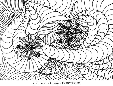 Zentangle hand drawn monochrome background, stock vector illustration for web, for print, for coloring page, for antistress page, for fabric print