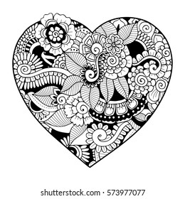 Zentangle Floral Heart Black White Vector Stock Vector (Royalty Free ...