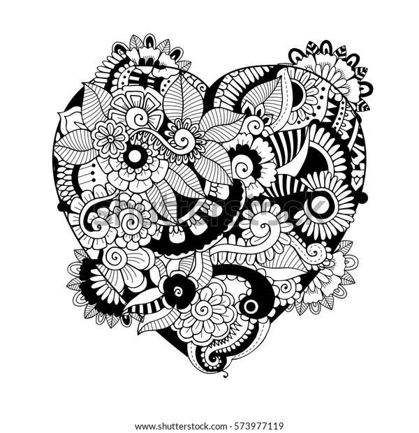 Zentangle Hand Drawn Tribal Floral Heart Stock Vector (Royalty Free ...