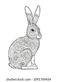 Zentangle hare. Vector design for coloring book page