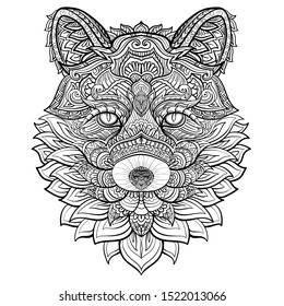 Zentangle of head fox realistic drawing