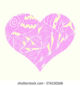 Zentangle heart  with abstract floral pattern inside. Design element for Valentine`s day.