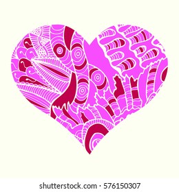 Zentangle heart  with abstract floral pattern inside. Design element for Valentine`s day.