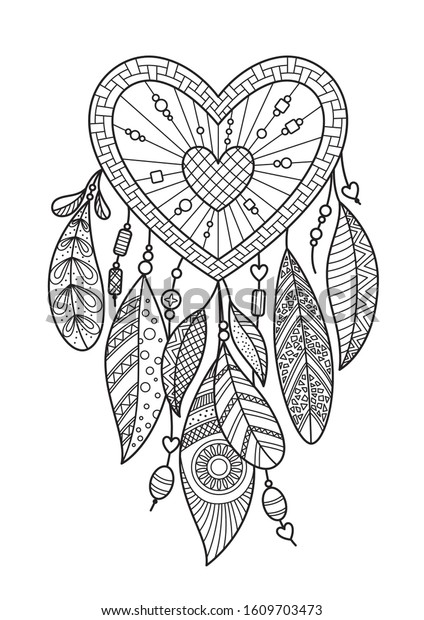 Download Zentangle Heart Dream Catcher Feathers Doodle Stock Vector ...