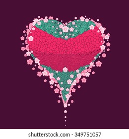 zentangle heart with flowers colored