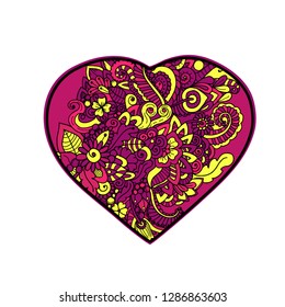Zentangle heart shape. Valentines day design element. Adult colouring book page