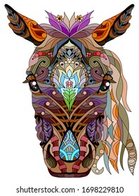 Zentangle horse head. Hand drawn decorative vector illustration.