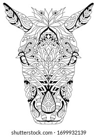 Zentangle horse head with mandala. Hand drawn decorative vector illustration for coloring