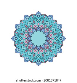 Zentangle inspired mandala zen doodle illustration with tribal boho chic ornaments. Oriental ornamental background.