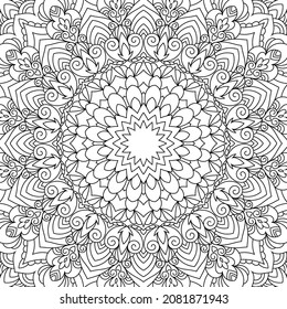 La ilustración de doodle de mandala zen inspirada en Zentangle con adornos tribales de boho chic. Fondo ornamental oriental.