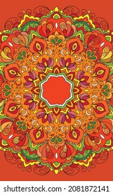 Zentangle inspired mandala zen doodle illustration with tribal boho chic ornaments. Oriental ornamental background.