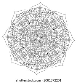 Zentangle inspired mandala zen doodle illustration with tribal boho chic ornaments. Oriental ornamental background.