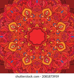 Zentangle inspired mandala zen doodle illustration with tribal boho chic ornaments. Oriental ornamental background.
