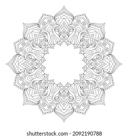 Zentangle inspired mandala zen doodle illustration with tribal boho chic ornaments. Oriental ornamental background.