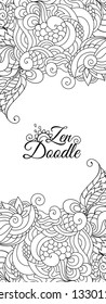 Zentangle inspired oriental design template with copy space and doodle ornaments.