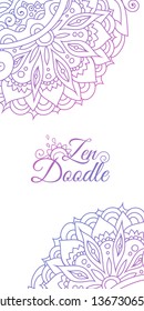 Zentangle inspired oriental design template with copy space and doodle ornaments colorful on white.