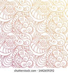 Zentangle inspired oriental doodle style background with gradient fill on white.